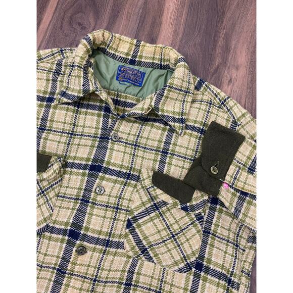 VTG 60s Pendleton Board Shirt USA loop collar wool tweed plaid flannel shirt L - Picture 2 of 8